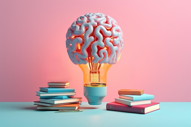 Brain met onderwijs ideeën en boeken nieuwe ontdekkingen en wetenschappelijke uitvindingen ai gegenereerd