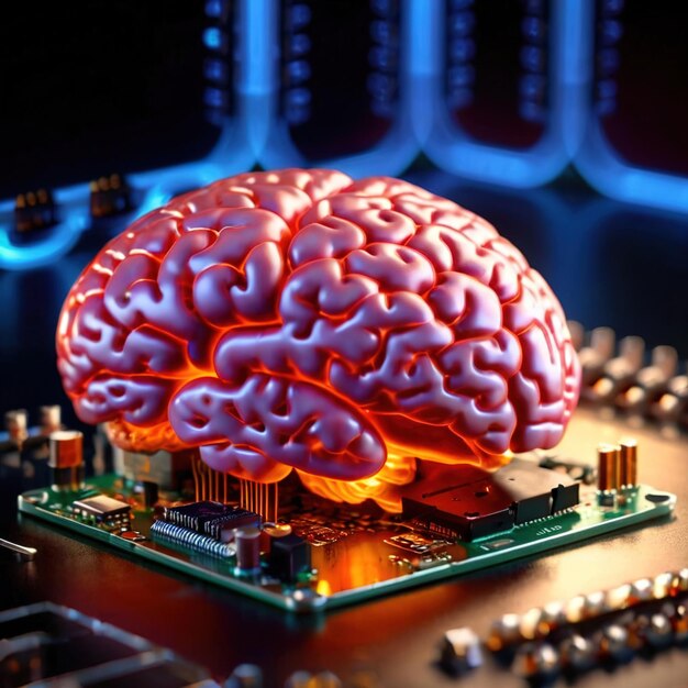 Photo brain on a microchip showing artificial intelligence and computer processing