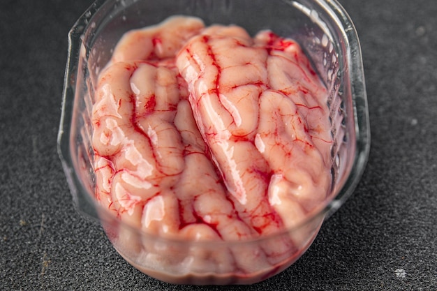 brain pork raw offal fresh meat meal food snack on the table copy space food background rustic