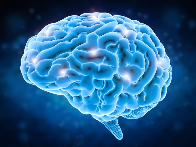 Brain power concept met 3D-rendering glanzende menselijke hersenen