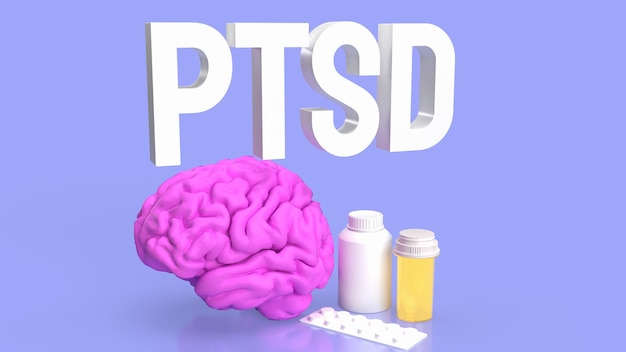 The Brain and ptsd text for health or sci concept 3d rendering