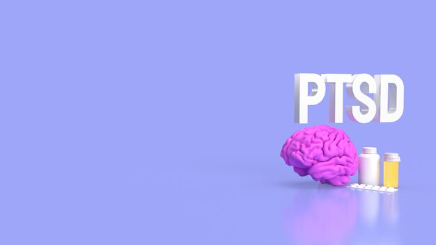 The Brain and ptsd text for health or sci concept 3d rendering