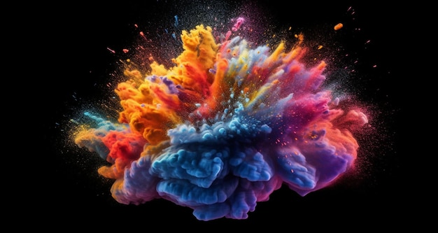 The brain shape is shown in colored powder in the style of dynamic color combinations colorized