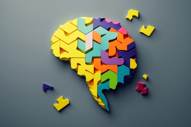 写真 木製のパズルブロックで作られた脳の形 論理的思考 脳の生成的ai