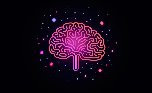 Brain sign in purple color Neon line styled brain icon symbol of science and intelligence