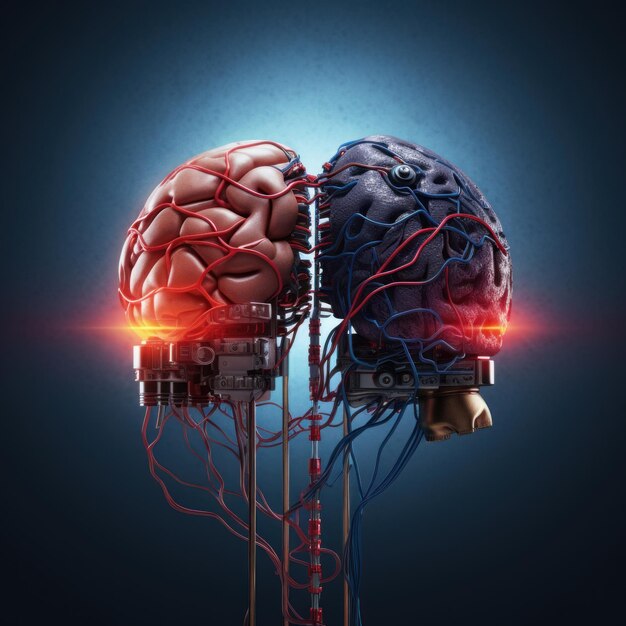 Brain split in half biological brain computer components Generative AI