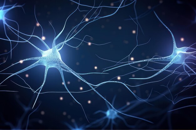 뇌 시스템 작동 뉴런은 화학 및 전기 신호를 수신합니다. 배경 생성 인공 지능
