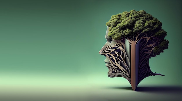 Brain tree grows from the book education and mind growth concept learning new skills have wisdom