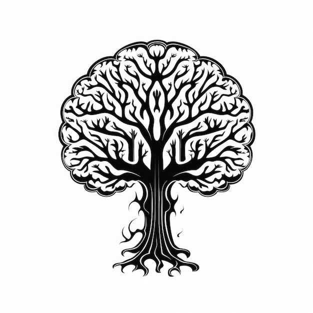 Brain tree logo black and white AI generated Image