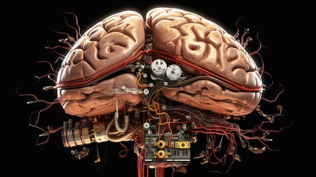 A brain with a circuit board and a circuit board.