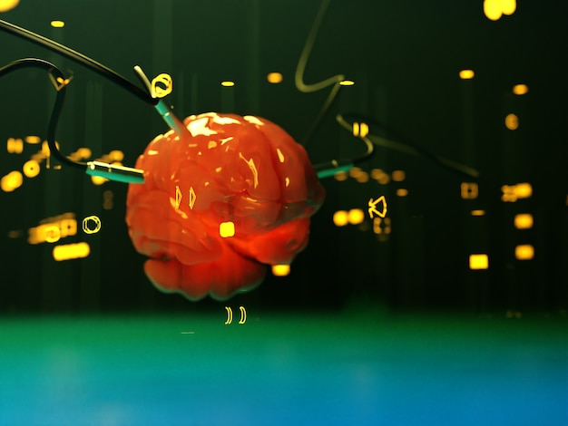 Brain with different dachiks connected to it transmitting