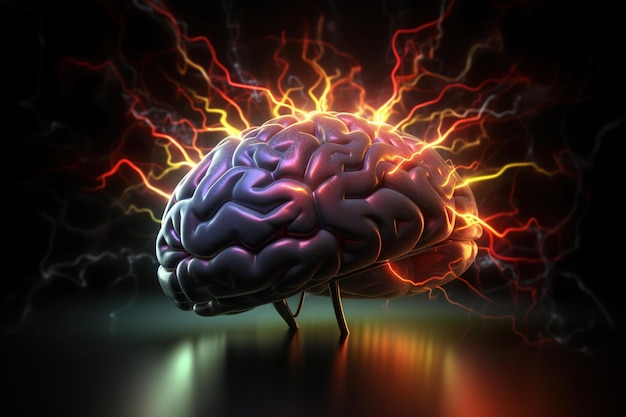 Brain with electrical impulses and neural endings Nervous system