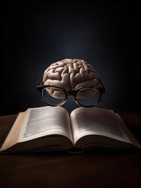 A brain with eyeglasses reading a book