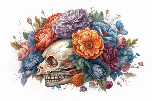 제너레이티브 AI로 생성된 꽃 삽화가 있는 브레인 크리에이티브 마인드 컨셉