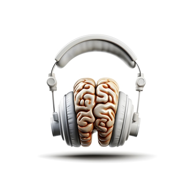 ヘッドフォンと脳創造音楽 3 d イラストレーション