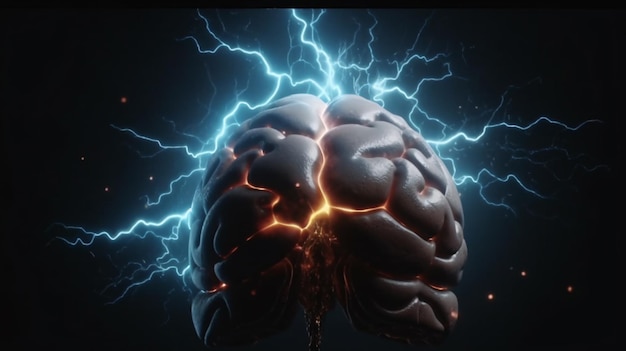 A brain with lightning coming out of it