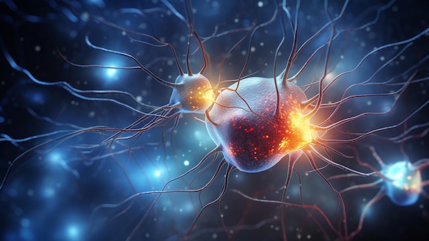 brain with neuron and neuron cell concept