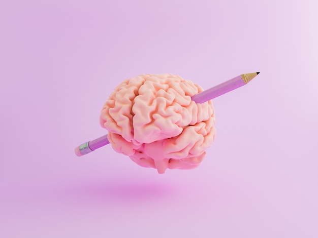 Brain with a pencil through