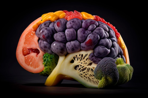 Cervello con verdure creato con strumenti di generazione di intelligenza artificiale