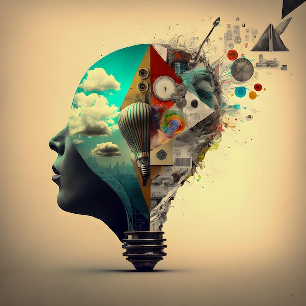 Brainstorm whit new creative ideas art collage illustration