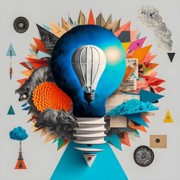 Brainstorm whit new creative ideas art collage illustration