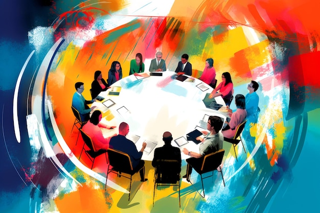 Brainstormen met een groep zakenmensen in een vergadering op zoek naar creatieve zakelijke ideeën