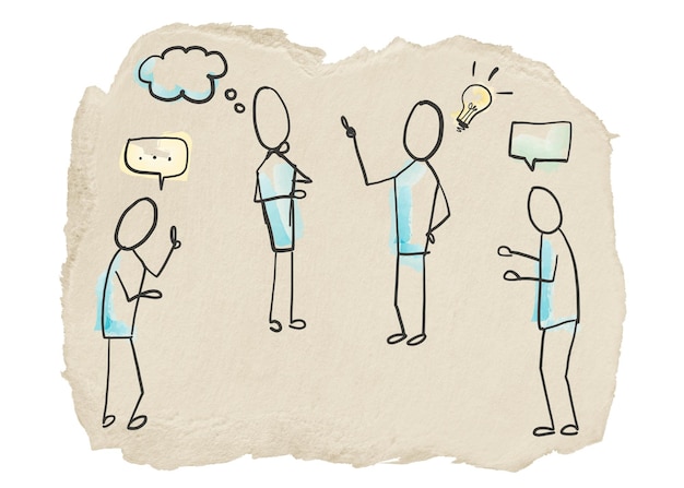 Brainstorming business png team sticker gescheurd papier op transparante achtergrond