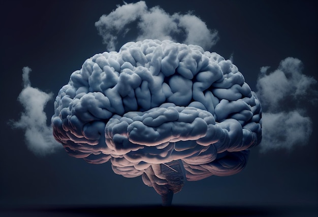 Brainstorming concept as a human brain with a stormy sky as a 3D illustration Generative ai