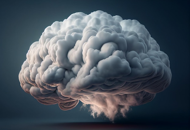 Brainstorming concept as a human brain with a stormy sky as a 3D illustration Generative ai