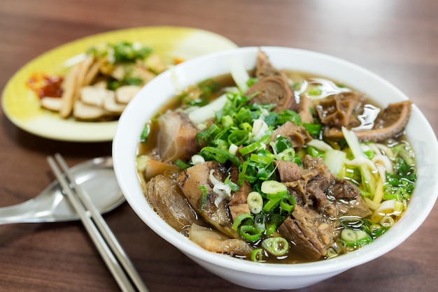 Braised beef noodle soup in restaurant