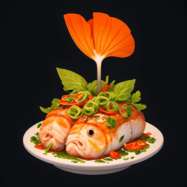Photo braised fish chinese cuisine chili lemon ingredients delicious dishes wallpaper background