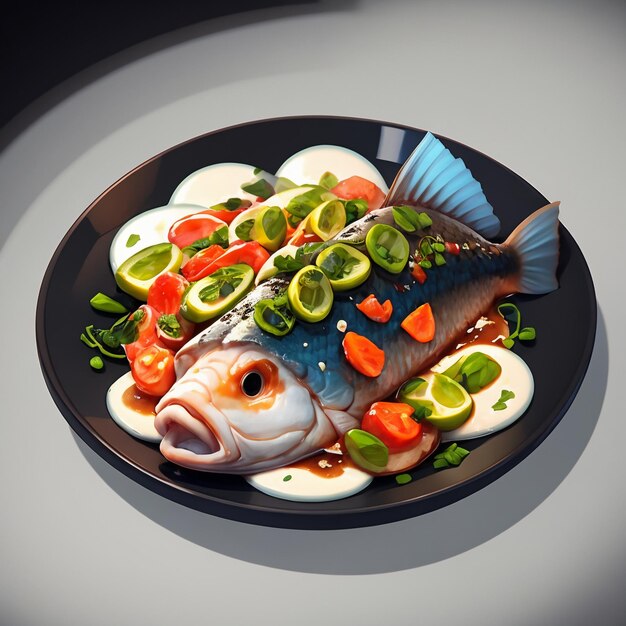 Braised fish Chinese cuisine chili lemon ingredients delicious dishes wallpaper background