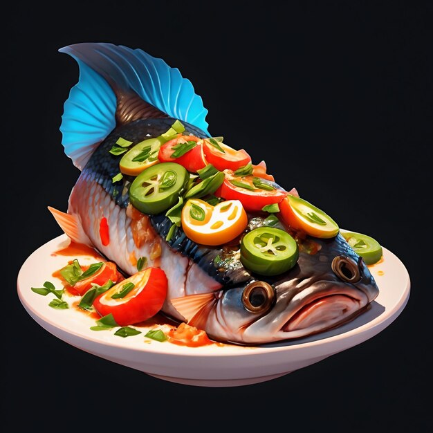 Braised fish Chinese cuisine chili lemon ingredients delicious dishes wallpaper background