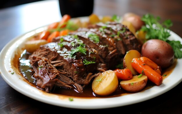 Braised lamb with baked potatoes and carrots