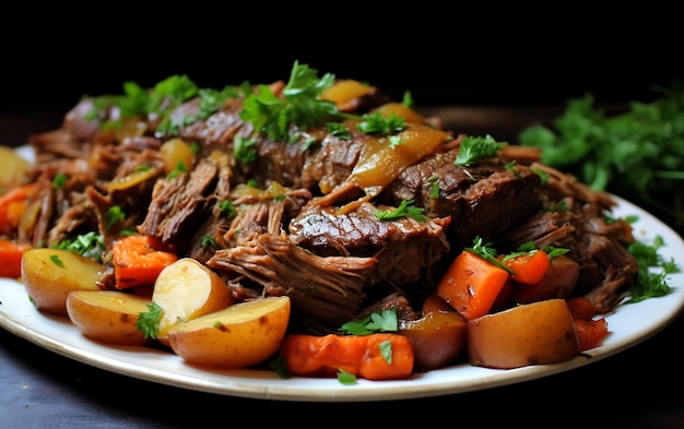 Braised lamb with baked potatoes and carrots