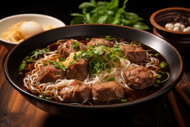 Braised pork noodles and pork balls soup Thai comfort food