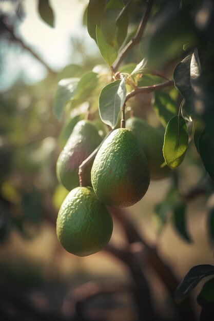 A branch of avocado on tree in the sunlight Ai generative art