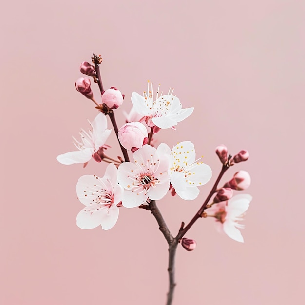 Photo branch of blooming sakura on a pink background concept of beauty of spring bloom