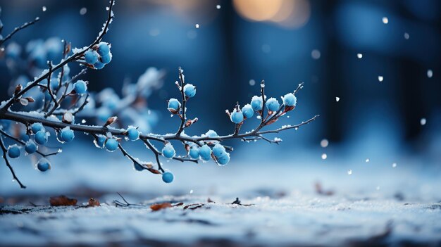 a branch of blueberries covered in snow.