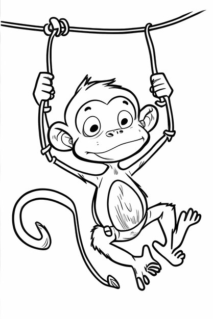 Photo branch to branch monochrome coloring page of an adorable monkey swinging for children