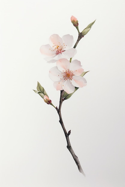 A branch of a cherry blossom tree with pink flowers on it.