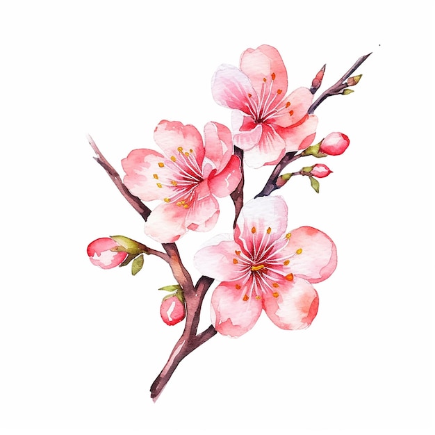 A branch of a cherry blossom tree with pink flowers.