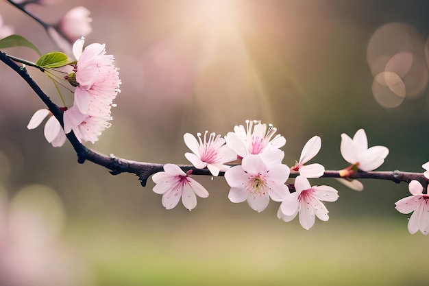 ピンクの花を持つ桜の木の枝
