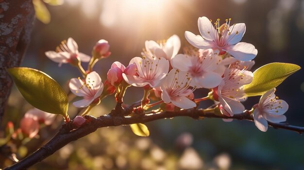 ピンクの花を持つ桜の木の枝