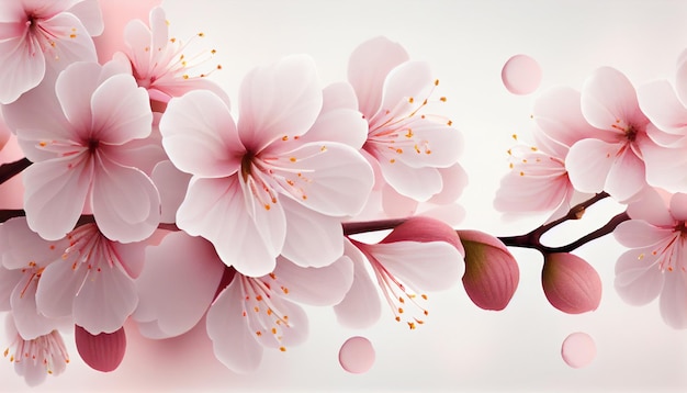 ピンクの花を持つ桜の枝