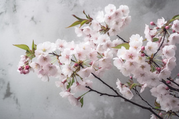 ピンクの花を持つ桜の枝