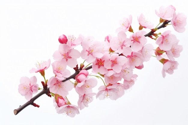 a branch of a cherry tree with pink flowers