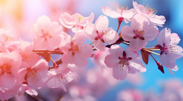 ピンクの花を持つ桜の木の枝