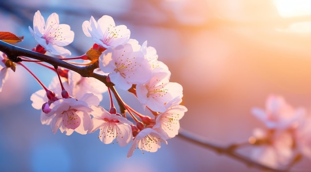 ピンクの花を持つ桜の木の枝