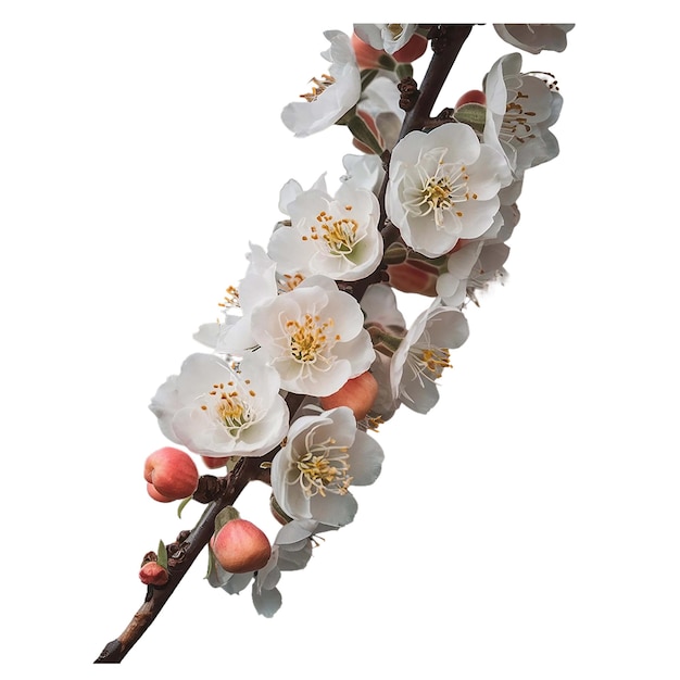 a branch of a cherry tree with a white background